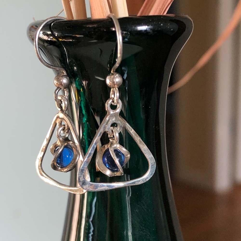 Handmade Sterling Silver earrings with blue glass beads NWOT